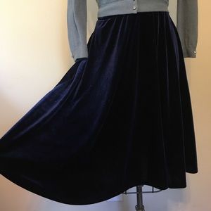 Navy blue velvet a line skirt